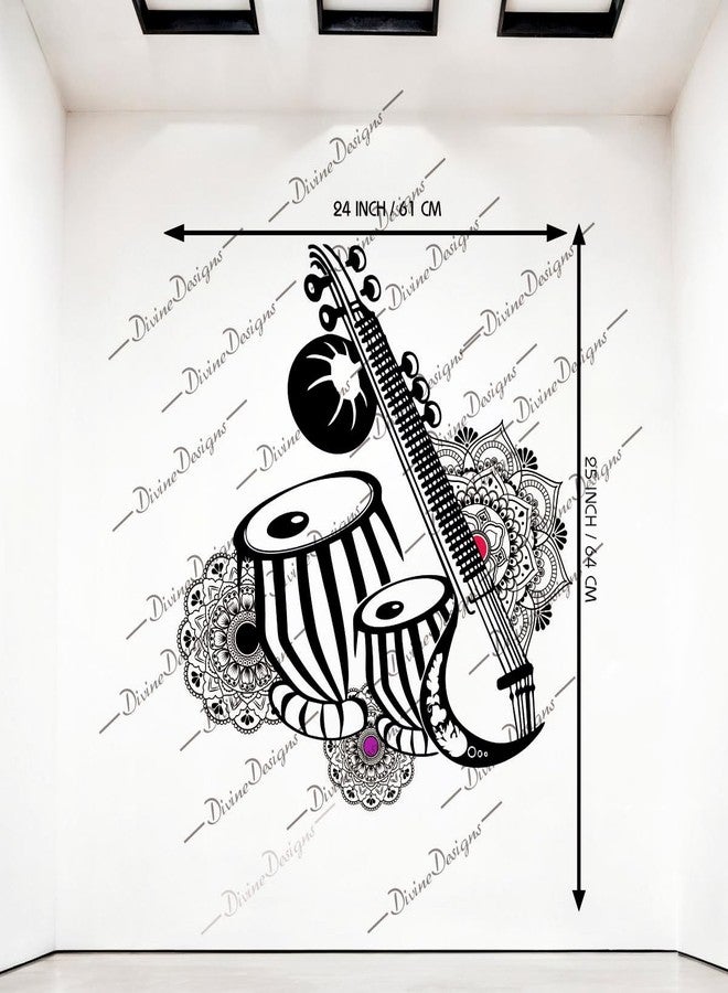DivineDesigns ملصق فني بتصميم ماندالا أسود وجميل من DivineDesigns لآلة السيتار والطبلا من DivineDesigns - Image 3